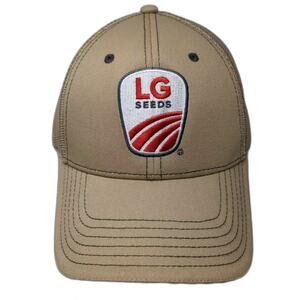 LG Seeds Trucker Hat Beige Red Mesh Snapback Patriotic Sandwich Bill OS Curved